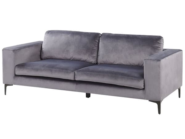 Soffa Mörkgrå Sammet Stoppad 3-sits Svarta Metall Ben Modern Vardagsrum