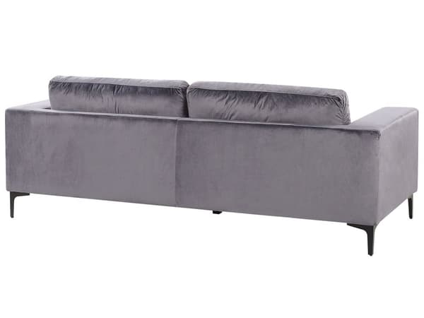 Soffa Mörkgrå Sammet Stoppad 3-sits Svarta Metall Ben Modern Vardagsrum