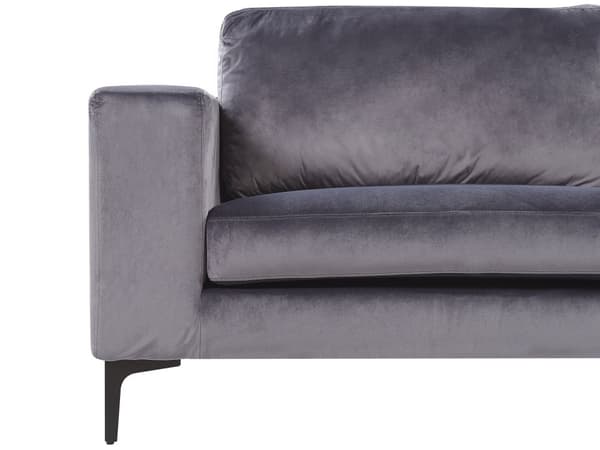 Soffa Mörkgrå Sammet Stoppad 3-sits Svarta Metall Ben Modern Vardagsrum