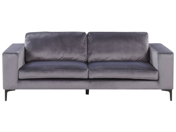 Soffa Mörkgrå Sammet Stoppad 3-sits Svarta Metall Ben Modern Vardagsrum