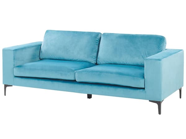 Soffa Ljusblå Sammet Stoppad 3-sits Svarta Metall Ben Modern Vardagsrum