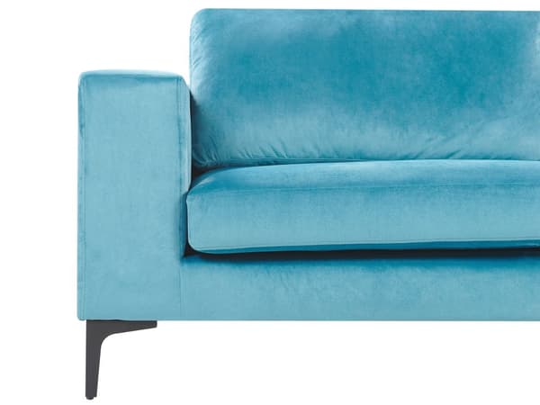 Soffa Ljusblå Sammet Stoppad 3-sits Svarta Metall Ben Modern Vardagsrum