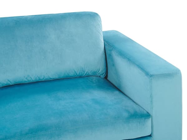 Soffa Ljusblå Sammet Stoppad 3-sits Svarta Metall Ben Modern Vardagsrum