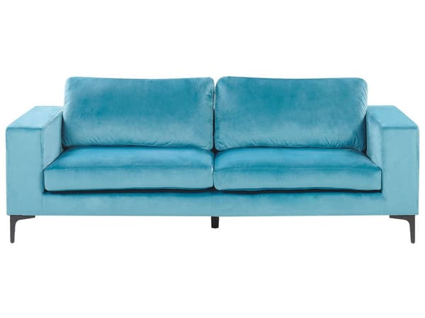 Soffa Ljusblå Sammet Stoppad 3-sits Svarta Metall Ben Modern Vardagsrum