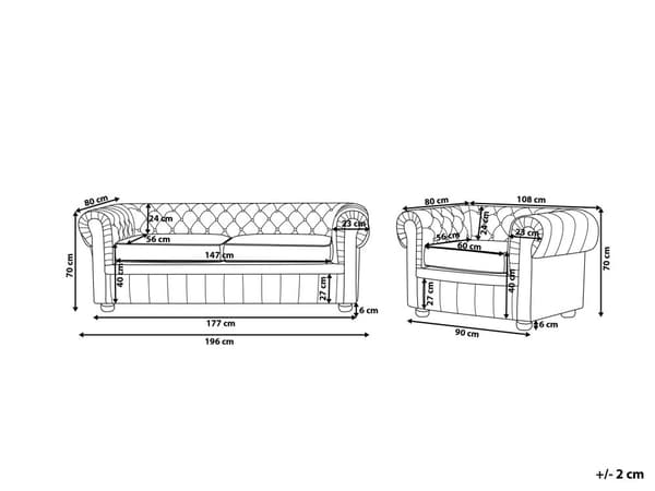 Chesterfield Soffgrupp Svart Läder Mörkt Trä Ben 3-sits Soffa + Fåtölj Modern
