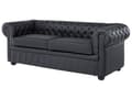 Miniatyrbild 5 av 11: Chesterfield Soffgrupp Svart Läder Mörkt Trä Ben 3-sits Soffa + Fåtölj Modern