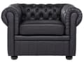 Miniatyrbild 11 av 11: Chesterfield Soffgrupp Svart Läder Mörkt Trä Ben 3-sits Soffa + Fåtölj Modern