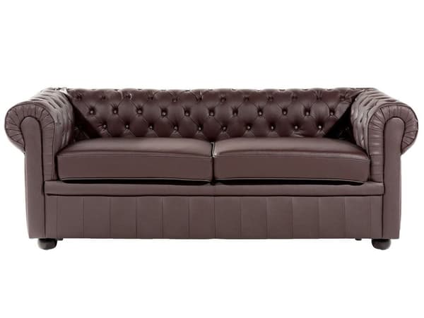 Chesterfield Soffgrupp Brun Läder Mörkt Trä Ben 3-sits Soffa + Fåtölj Modern