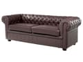 Miniatyrbild 5 av 11: Chesterfield Soffgrupp Brun Läder Mörkt Trä Ben 3-sits Soffa + Fåtölj Modern