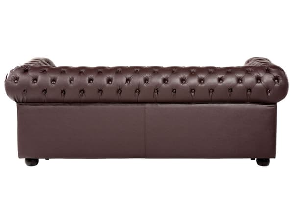 Chesterfield Soffgrupp Brun Läder Mörkt Trä Ben 3-sits Soffa + Fåtölj Modern