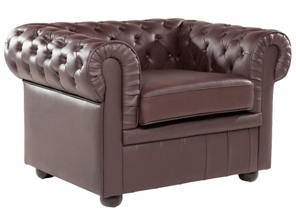 Chesterfield Soffgrupp Brun Läder Mörkt Trä Ben 3-sits Soffa + Fåtölj Modern