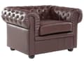Miniatyrbild 7 av 11: Chesterfield Soffgrupp Brun Läder Mörkt Trä Ben 3-sits Soffa + Fåtölj Modern