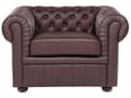 Miniatyrbild 11 av 11: Chesterfield Soffgrupp Brun Läder Mörkt Trä Ben 3-sits Soffa + Fåtölj Modern