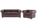 Miniatyrbild 1 av 11: Chesterfield Soffgrupp Brun Läder Mörkt Trä Ben 3-sits Soffa + Fåtölj Modern