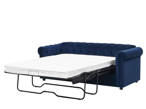 Chesterfield Bäddsoffa Koboltblå Sammetstyg 3-sits Utdragbar med Madrass Modern