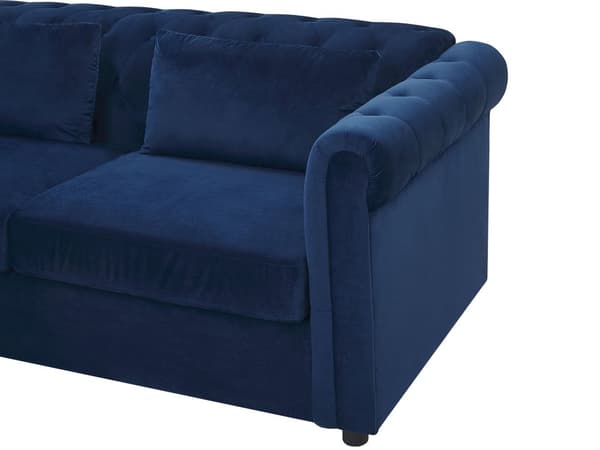 Chesterfield Bäddsoffa Koboltblå Sammetstyg 3-sits Utdragbar med Madrass Modern