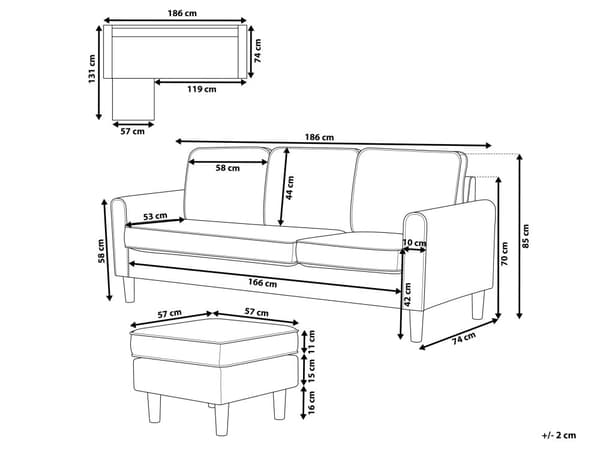 3-sits Ljusgrå med ottoman Fotpall Klädd Mid-Century-Stil Vardagsrum