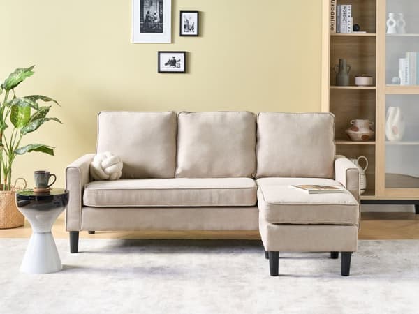 3-sits Ljusgrå med ottoman Fotpall Klädd Mid-Century-Stil Vardagsrum