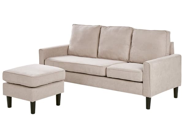 3-sits Ljusgrå med ottoman Fotpall Klädd Mid-Century-Stil Vardagsrum