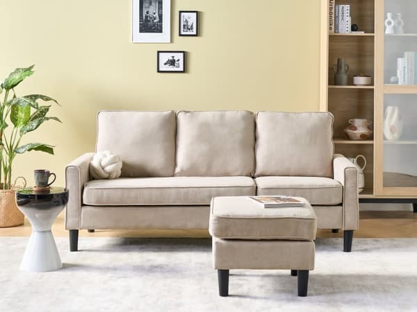 3-sits Ljusgrå med ottoman Fotpall Klädd Mid-Century-Stil Vardagsrum