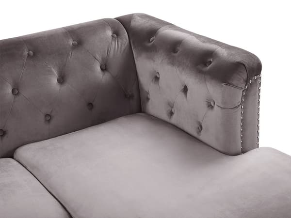 Hörnsoffa Grå Sammet Stoppad 3-sits Vänstervänd L-formad Glam Extra Kuddar med Tuftning