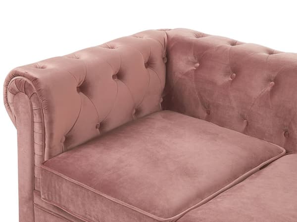 Chesterfield Sofa Lyserød Velour med Skum og Sorte Træben 3 Personers Bredt Tyk Polstret Knap Tuftet Venetiansk Barok stil Stue Indretning