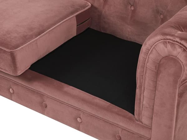 Chesterfield Sofa Lyserød Velour med Skum og Sorte Træben 3 Personers Bredt Tyk Polstret Knap Tuftet Venetiansk Barok stil Stue Indretning