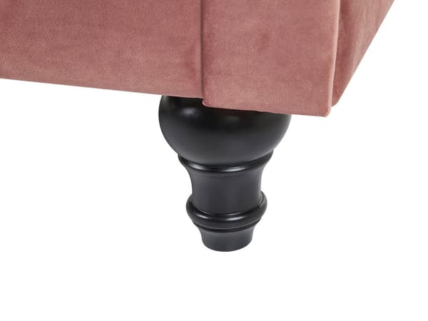 Chesterfield Sofa Lyserød Velour med Skum og Sorte Træben 3 Personers Bredt Tyk Polstret Knap Tuftet Venetiansk Barok stil Stue Indretning