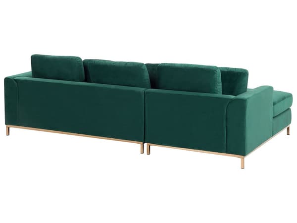 Venstrevendt Smaragdgrøn Velour Hjørnesofa med Hynder til Stuen