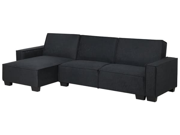 Sofa Mørkegrå Polyester Stof 3 Personers Hjørnesofa med Chaiselong og Sovefunktion Moderne Blød Designsofa Open End Højrevendt Sovesofa