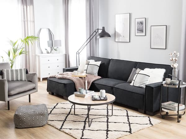 Sofa Mørkegrå Polyester Stof 3 Personers Hjørnesofa med Chaiselong og Sovefunktion Moderne Blød Designsofa Open End Højrevendt Sovesofa