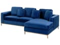 Miniatyrbillede 4 af 9: Venstrevendt Blå Velour Hjørnesofa med Hynder til Stuen