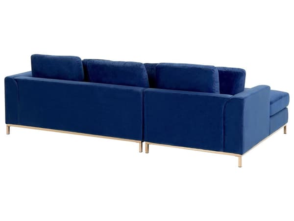 Venstrevendt Blå Velour Hjørnesofa med Hynder til Stuen