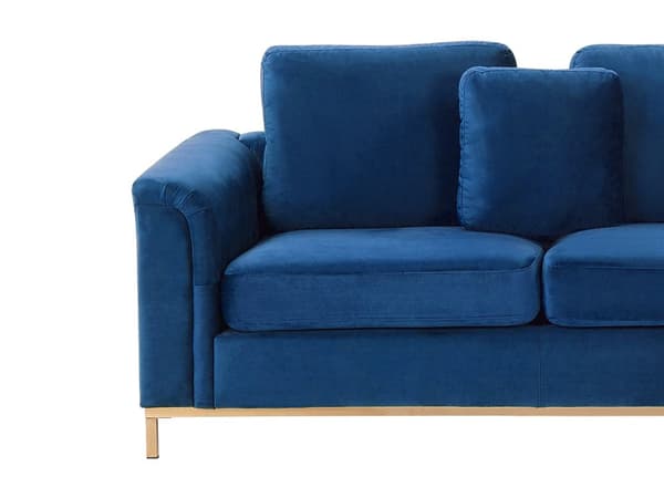 Venstrevendt Blå Velour Hjørnesofa med Hynder til Stuen