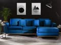 Miniatyrbillede 2 af 9: Venstrevendt Blå Velour Hjørnesofa med Hynder til Stuen