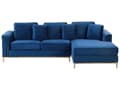 Miniatyrbillede 1 af 9: Venstrevendt Blå Velour Hjørnesofa med Hynder til Stuen