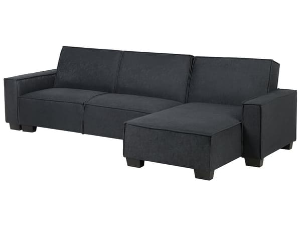Sofa Mørkegrå Polyester Stof 3 Personers Hjørnesofa med Chaiselong og Sovefunktion Moderne Blød Designsofa Open End Venstrevendt Sovesofa