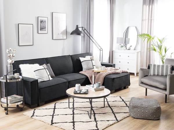Sofa Mørkegrå Polyester Stof 3 Personers Hjørnesofa med Chaiselong og Sovefunktion Moderne Blød Designsofa Open End Venstrevendt Sovesofa