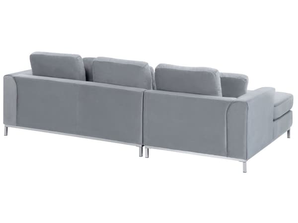 Venstrevendt Grå Velour Hjørnesofa med Hynder til Stuen