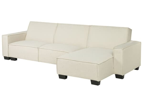 Sofa Beige Polyester Stof 3 Personers Hjørnesofa med Chaiselong og Sovefunktion Moderne Blød Designsofa Open End Venstrevendt Sovesofa