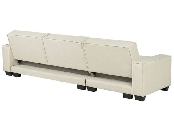 Sofa Beige Polyester Stof 3 Personers Hjørnesofa med Chaiselong og Sovefunktion Moderne Blød Designsofa Open End Venstrevendt Sovesofa