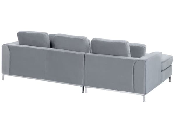 Højrevendt Grå Velour Hjørnesofa med Hynder til Stuen