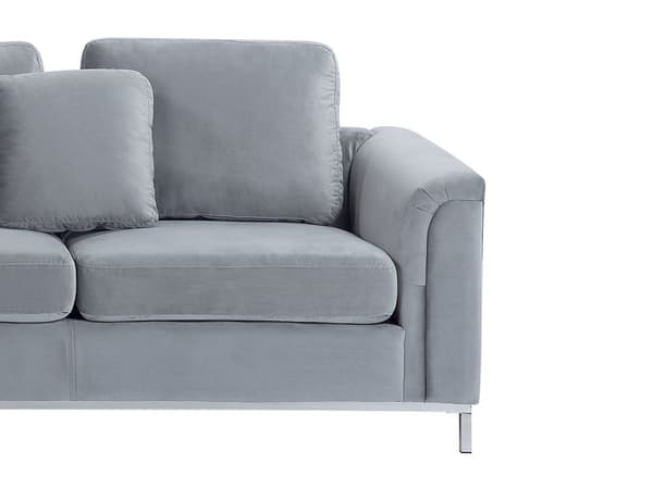Højrevendt Grå Velour Hjørnesofa med Hynder til Stuen