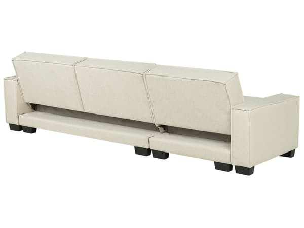 Sofa Beige Polyester Stof 3 Personers Hjørnesofa med Chaiselong og Sovefunktion Moderne Blød Designsofa Open End Højrevendt Sovesofa