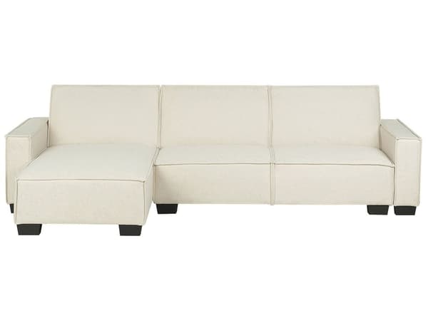 Sofa Beige Polyester Stof 3 Personers Hjørnesofa med Chaiselong og Sovefunktion Moderne Blød Designsofa Open End Højrevendt Sovesofa