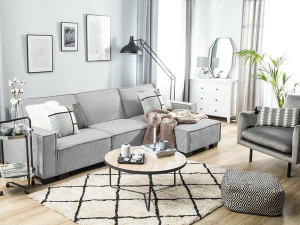 Sofa Grå Polyester Stof 3 Personers Hjørnesofa med Chaiselong og Sovefunktion Moderne Blød Designsofa Open End Venstrevendt Sovesofa