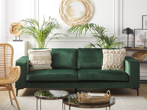 Grøn velour polstret sofa 3 personers moderne sofa til stuen