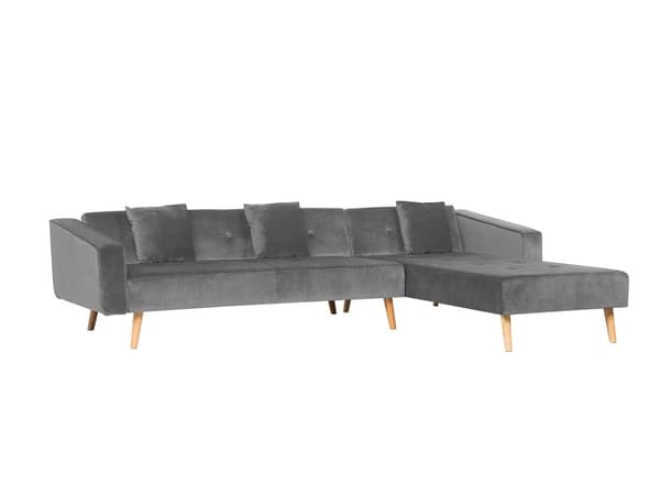 Højre hjørnesovesofa grå velour 4-personers 3 pyntepuder med sovefunktion skandinavisk stil