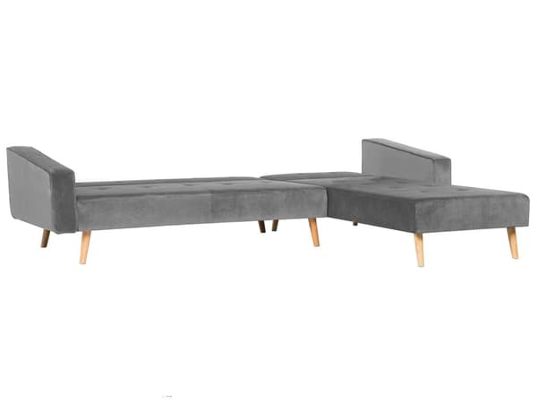 Højre hjørnesovesofa grå velour 4-personers 3 pyntepuder med sovefunktion skandinavisk stil