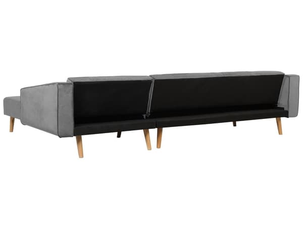 Højre hjørnesovesofa grå velour 4-personers 3 pyntepuder med sovefunktion skandinavisk stil